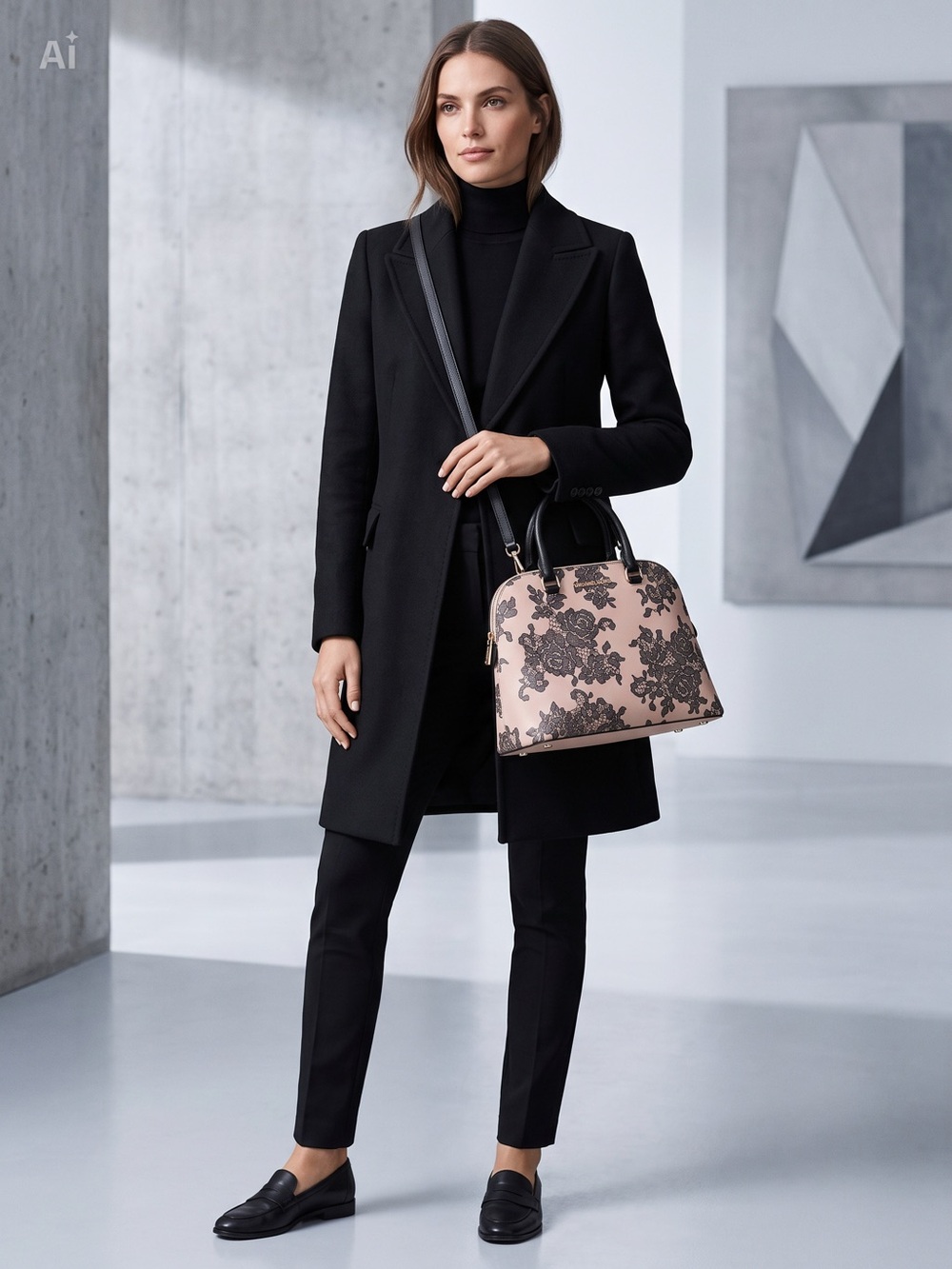 Michael Kors Pink Dome Satchel with Black Floral Lace Print